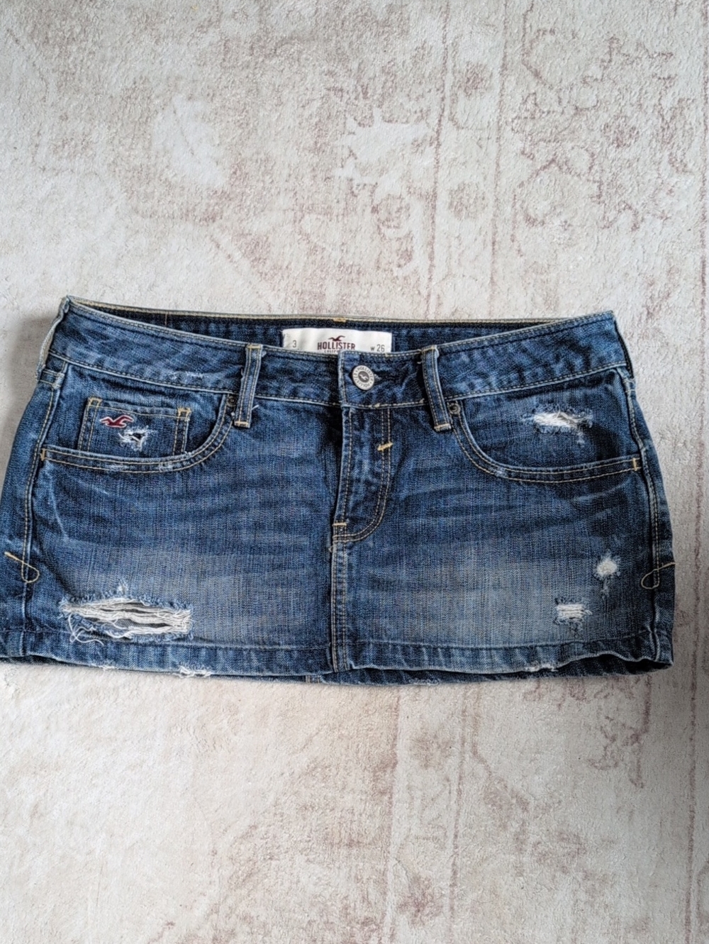 Hollister Distressed Blue Denim Mini Skirt, Size 3
